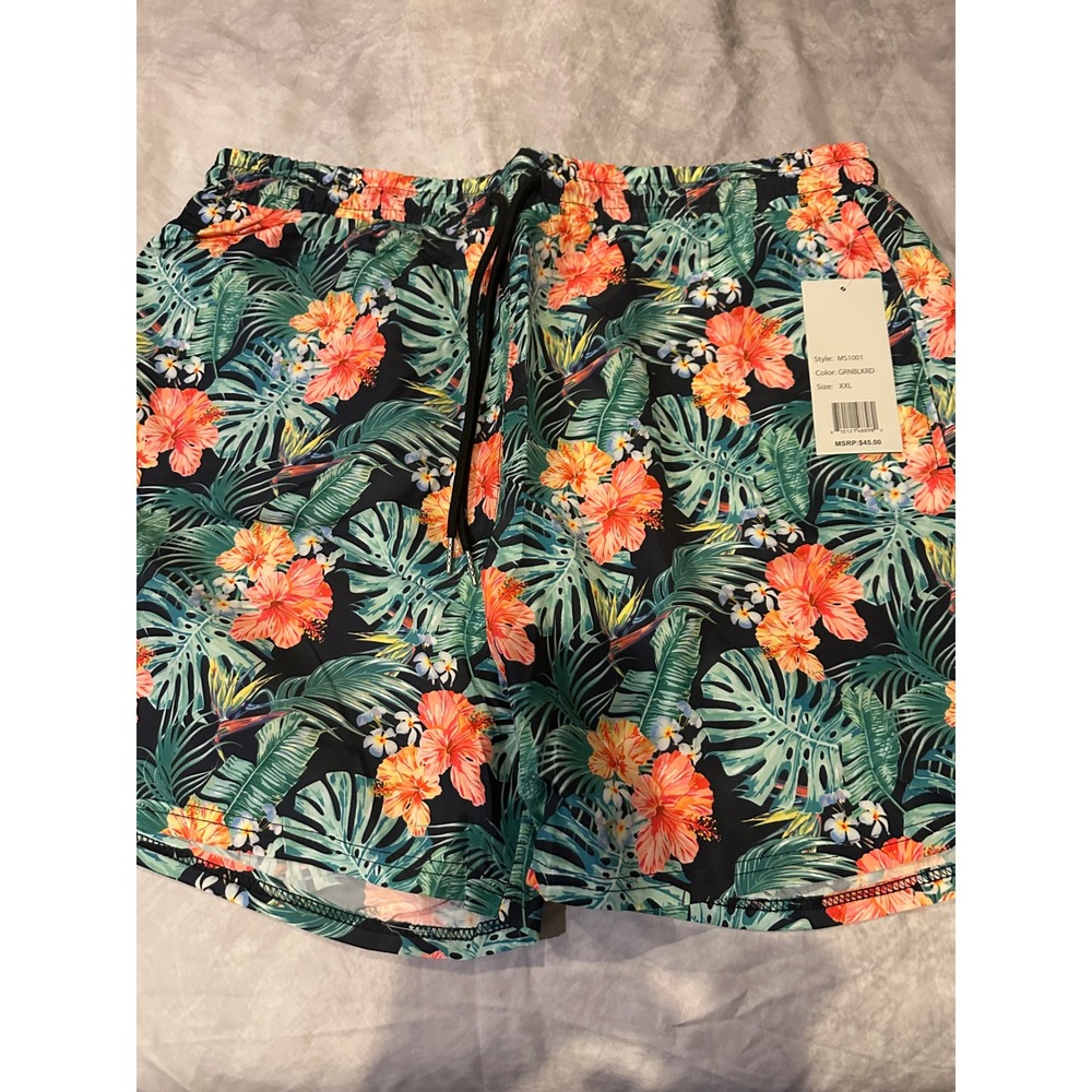 Centro Mens Tropical Floral Swim Trunks XXL Green Black Red Hibiscus MS1001 NEW